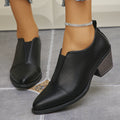 black ankle boots plus sizefashion black pointed thick soleflats women's british style small leather shoes fashion thick heel