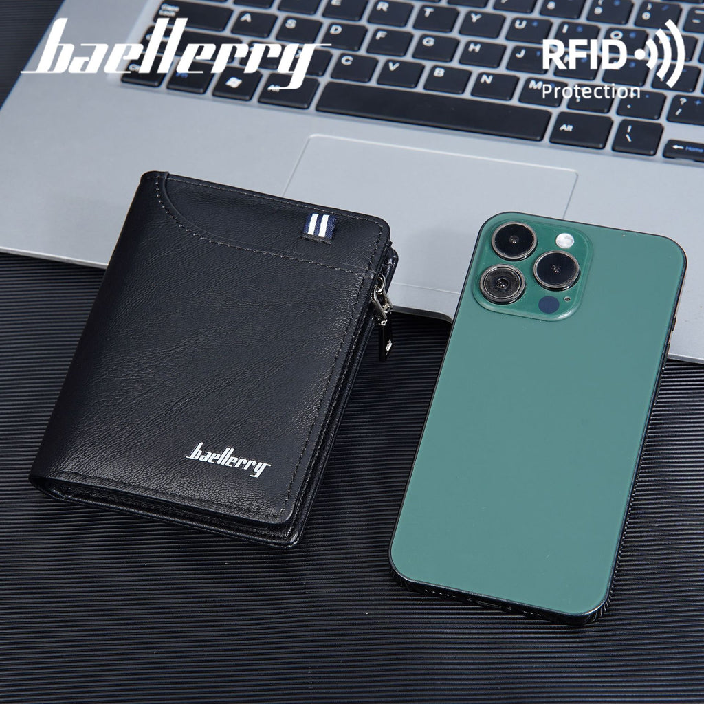 New wallet men's short baellerry European and American business anti-theft brush wallet vertical zipper change ticket holder