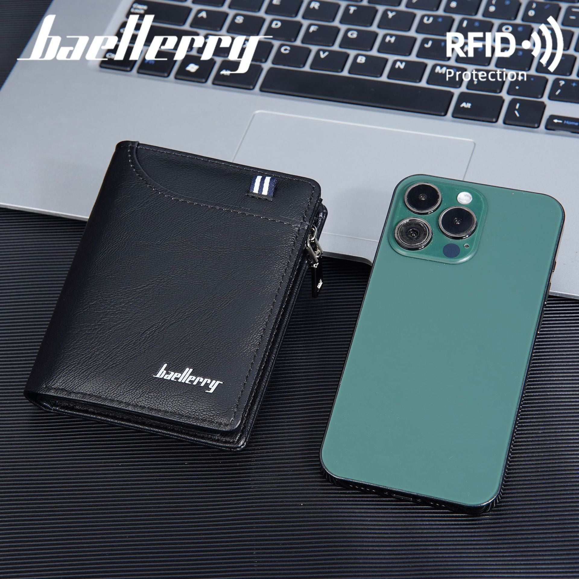 New wallet men's short baellerry European and American business anti-theft brush wallet vertical zipper change ticket holder