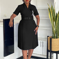 D584  foreign trade women's new fashion elegant v-neck solid color plus size pleated high waist african dress