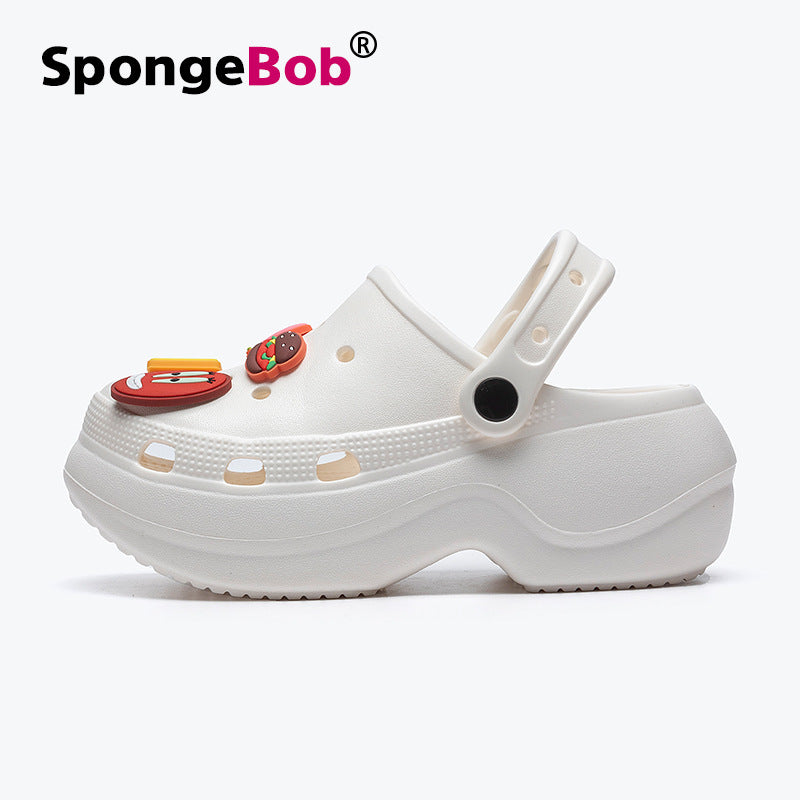Spongebob squarepants thick sole crocs women's new arrival heightenednon-slip deodorizing filter toe sandals and slippers summer outwear