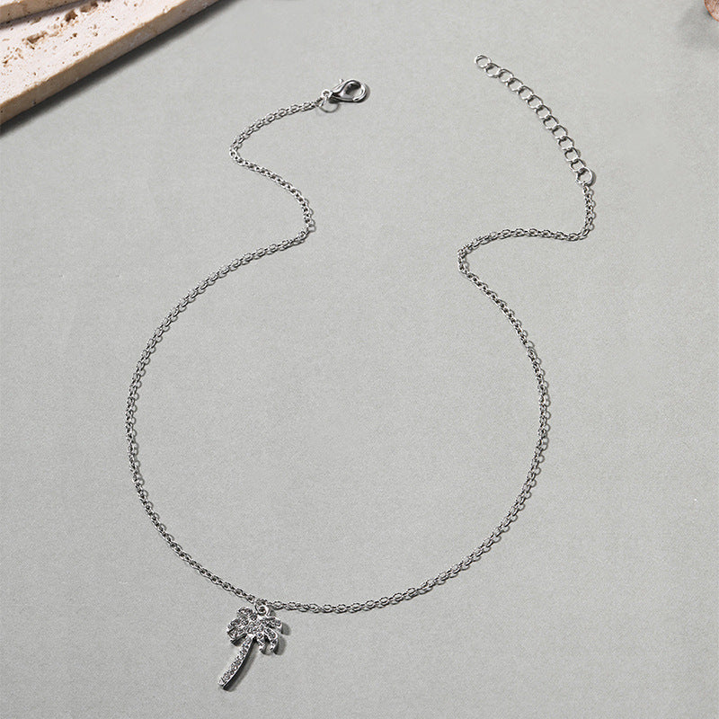 Rhinestone necklace wholesale fashion popular jewelry luxury inlaid gemstone coconut tree pendant women's easiest for match alloy necklace