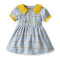 Girls' vintage cotton plaid dress - french collar, kids' & baby summer  new arrival, short sleeve princess dress