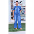 Fashionexport cross-border   new arrivalfashion washed blue loose short-sleeved denim women's suit trendy
