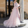 2025 new european and american style women's fashion wish one-shoulder mesh long wedding dress gown with full skirt
