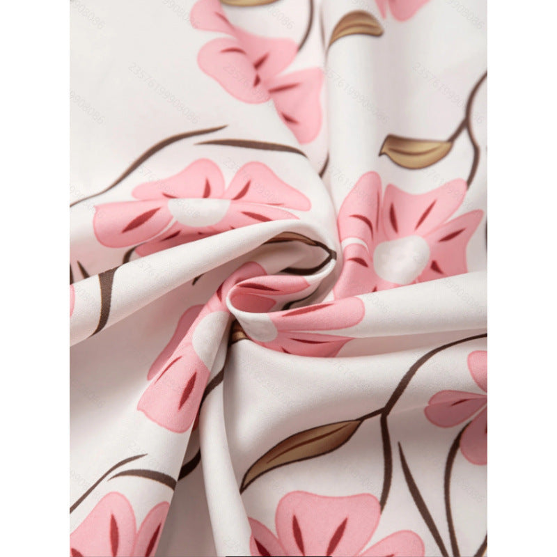 Women's summer fashionable minimalist elegant floral print round neck slim fit sleeveless ruffle hem short dress