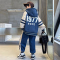 Boys' winter outfit set  new winter double-sided fleece two-piece set, mid-to-large children's autumn/winter style, boys' fleece-lined