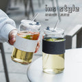 Amazon cross-border coke cup with straw, bamboo lid, juice cold drink cup, ins style glass water cup, personalized