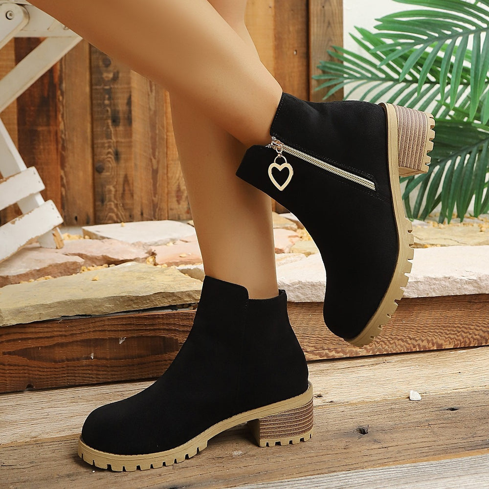 plus size side zipper short boots for women autumn winternew arrival round toe british style thick heel heart metal buckle boots