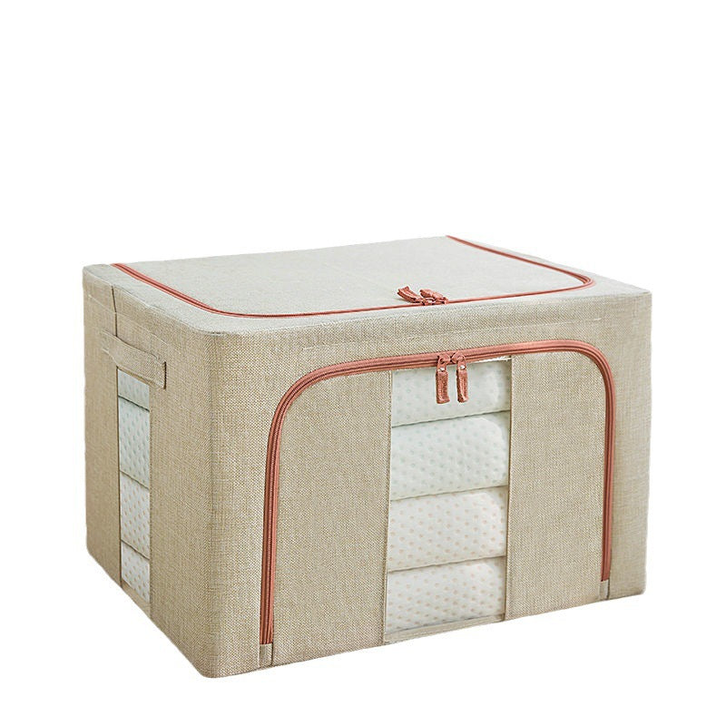Cotton and linen folding steel frame storage box wardrobe clothes sorting box visual storage box children's toy storage box wholesale