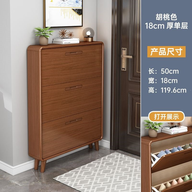 Solid wood shoe cabinet - slim, large capacity, space-saving design for home entryways, small apartments, and modern hallways