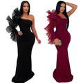 C7610 cross-border   fashion women's elegant single lace sleeve slim-fit dress