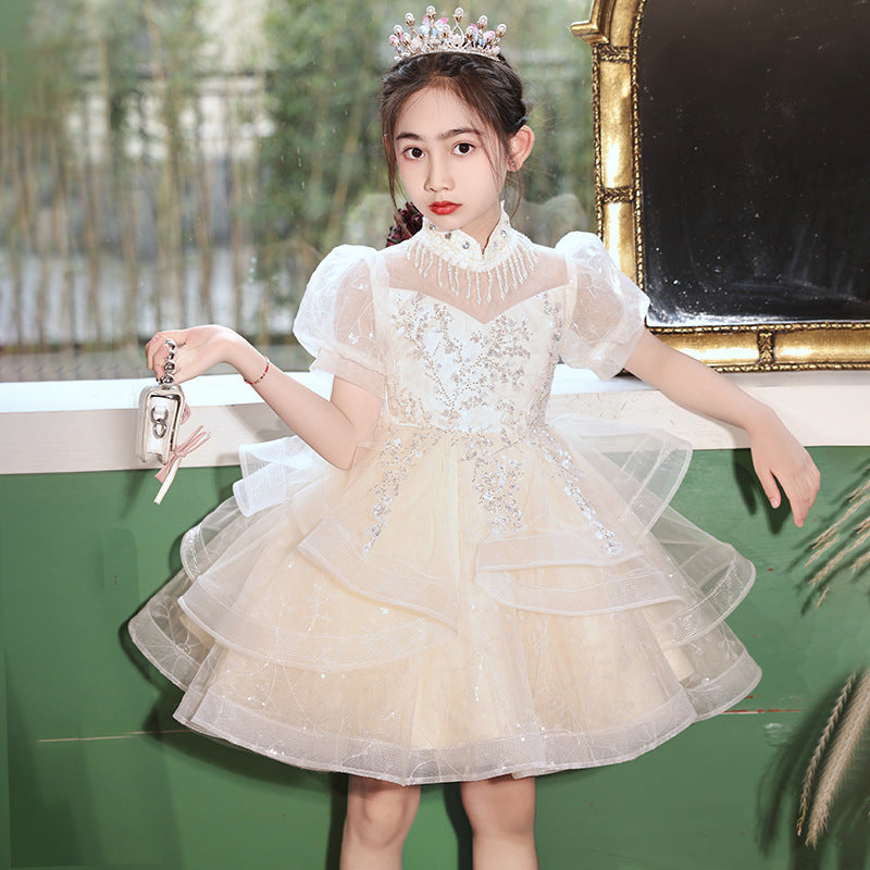 Girls' high-end dresses, cross-border foreign trade, new large skirt flower girl wedding dress, host piano performance, gorgeous in stock