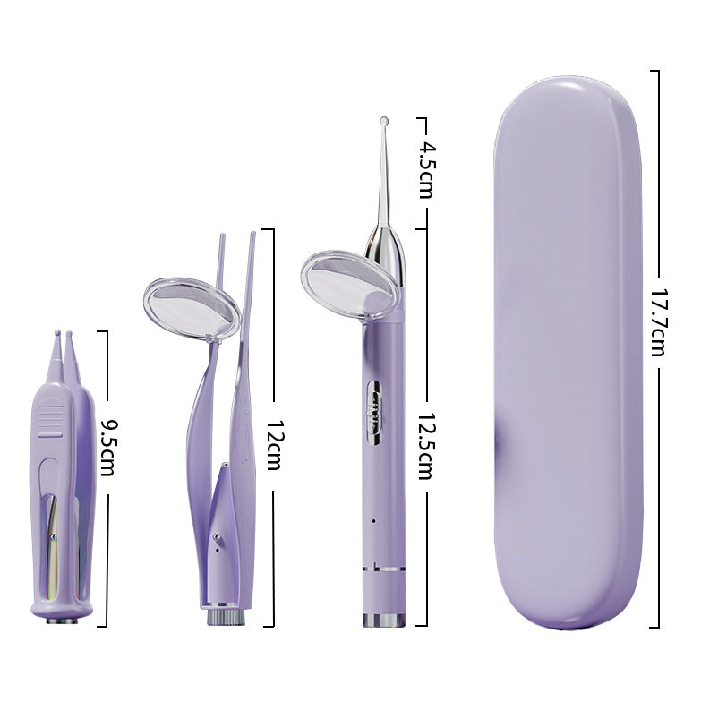 Rechargeable children's luminous ear scoop, baby ear scoop with light, ear tweezers, nose clip, ear picking tool, portable