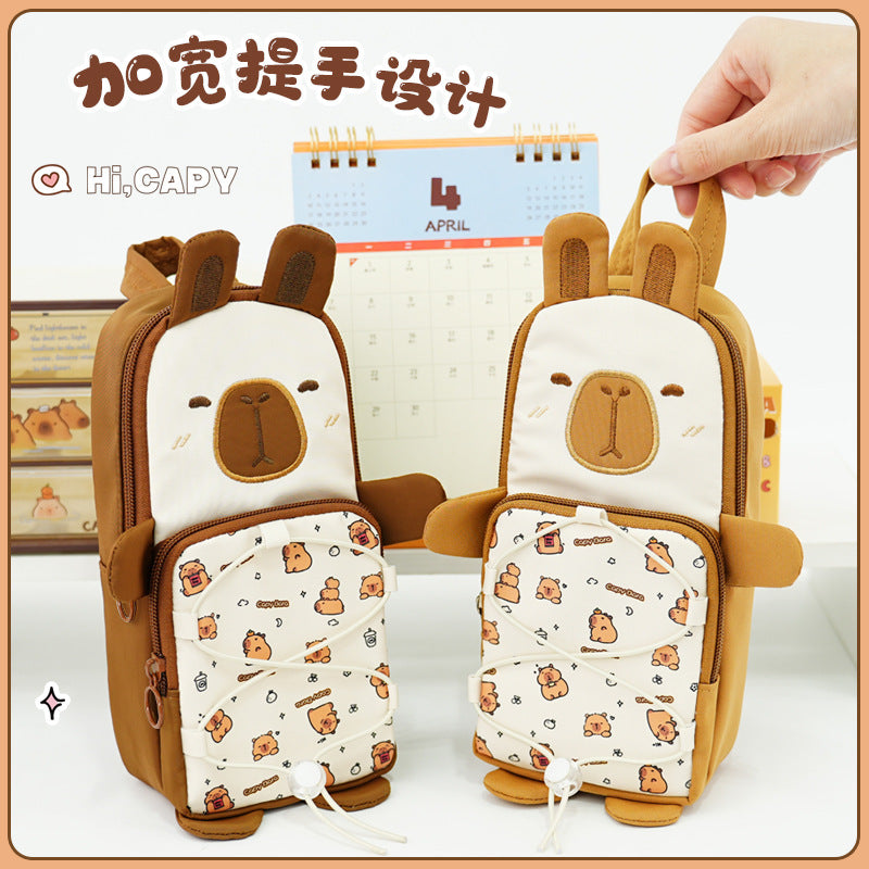 New, cute Kapibara schoolbag, capybara stationery box, cute pencil case, cartoon portable pencil case.