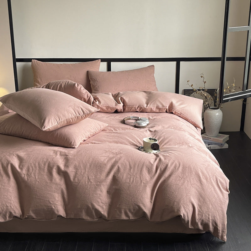 Spring new high-end light luxury 100% cotton three-layer yarn jacquard four-piece set of pure cotton simple bedding mattress