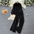 Lazy style casualfashion heavy industry embroiderlooselong sleevesshirt women's high waistslimming lookloose pantsautumsuit