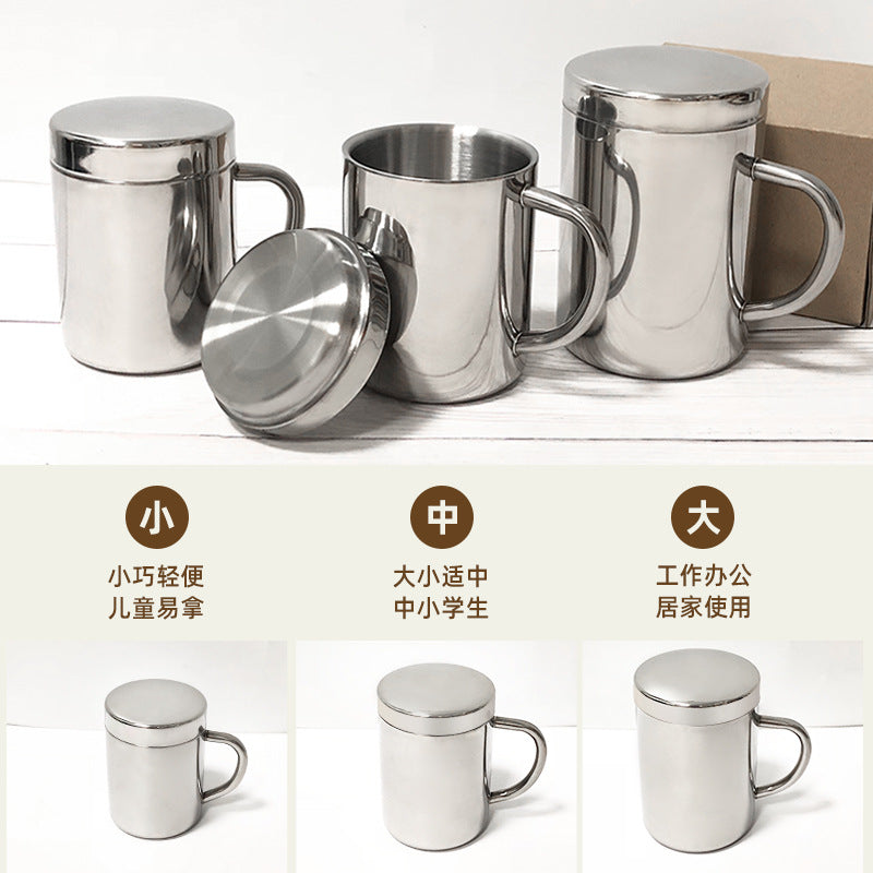 304 stainless steel mug, kids' cup, kindergarten double-walled insulated cup with lid and handle, office water cup
