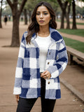 European and american plush women's clothing 2023 new amazon long-sleeved plaid button-down pocketed loose-fit mid-length coat