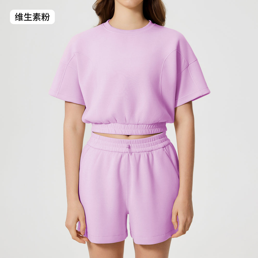 Women's summer casual activewear set: cloud-like air layer, loose fit, slimming, solid color, fashionable fitness yoga two-piece outfit