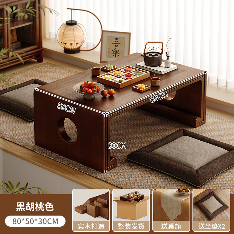 Solid wood bay window cabinet storage locker household balcony renovation window sill antique bookshelf Japanese dust-proof bookcase