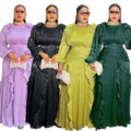 fashionfashionelegantflower dress african export  plus size women's pleated long sleevesdress