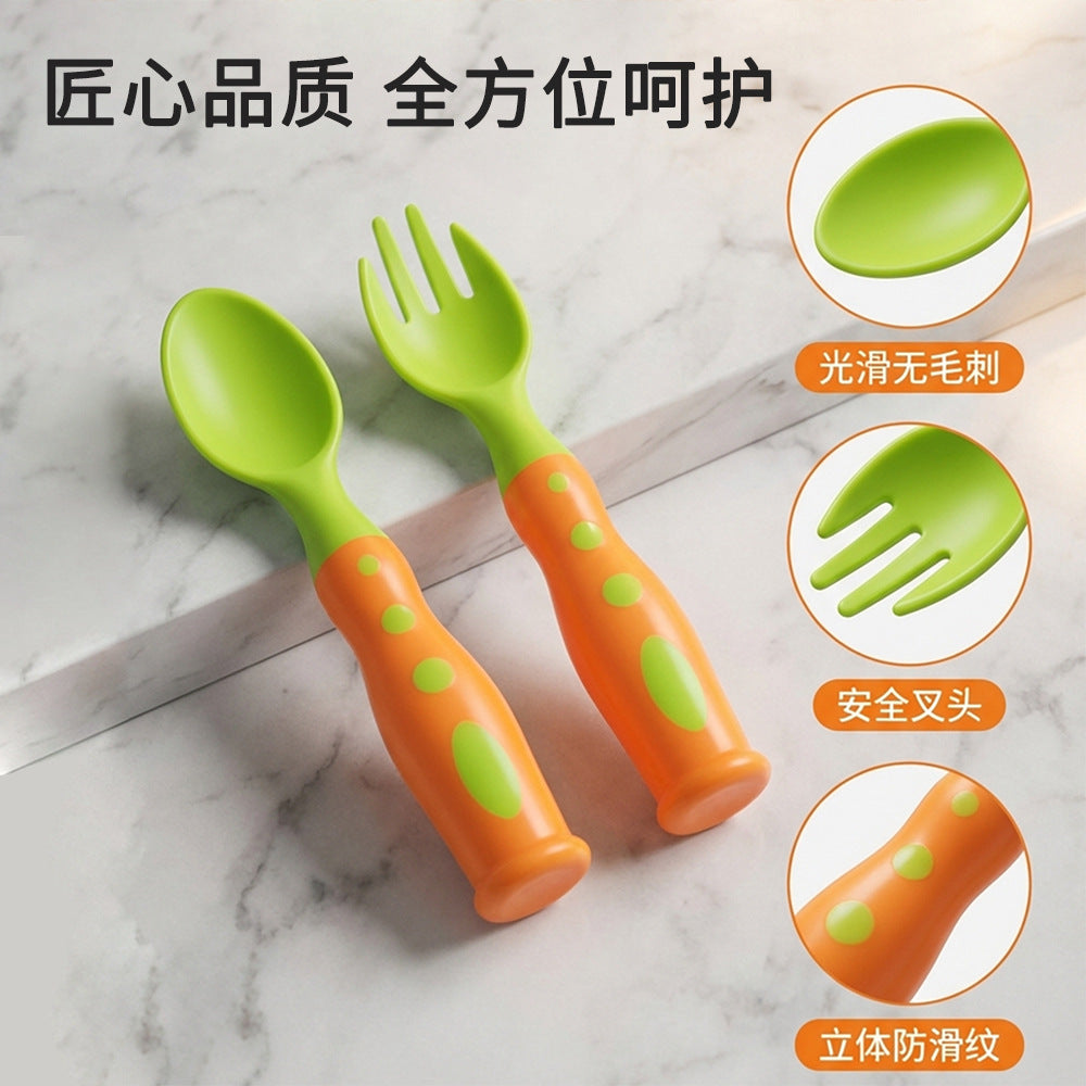 Pp fork and spoon set with storage box - customizable, cute, bendable fork and spoon for babies, 3d two-tone fork and spoon wholesale
