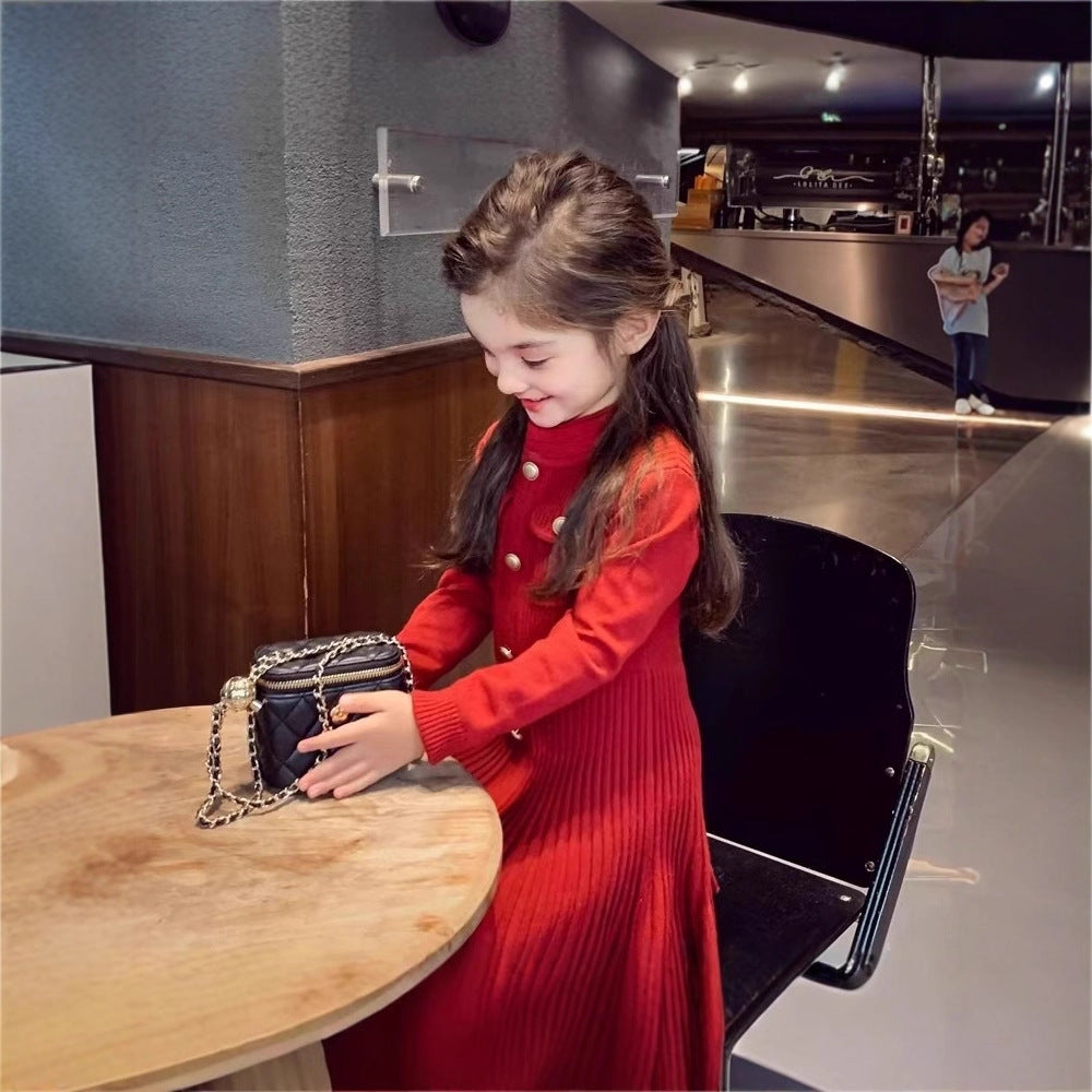 Girls'  chanel-inspired knit fall/winter dress - new stylish baby & kids princess sweater dress, chanel style