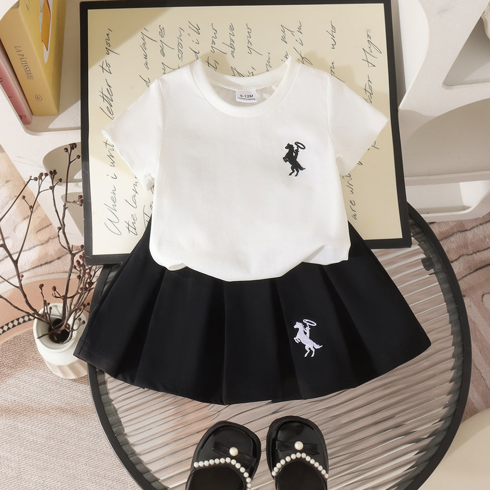 Baby clothing kids set children outfit white short-sleeved t-shirt + black skirt