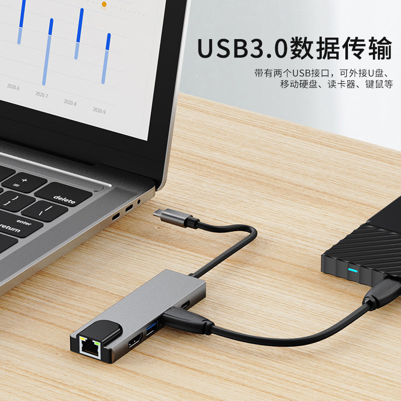 Manufacturer expansion dock typec network card with the same screen suitable for notebook macbook five-in-one expansion dock multi-interface