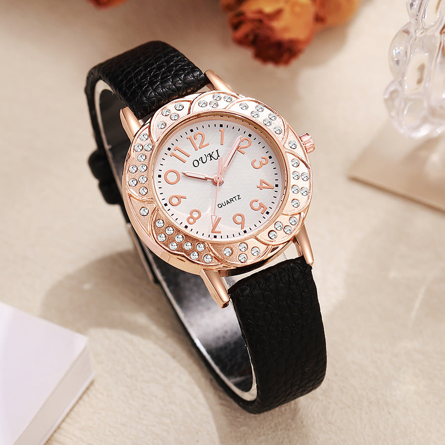 Round diamond-studded digital watch, creative new retro quartz watch with jewelry strap, cross-border wristwatch, wholesale women's watch for export