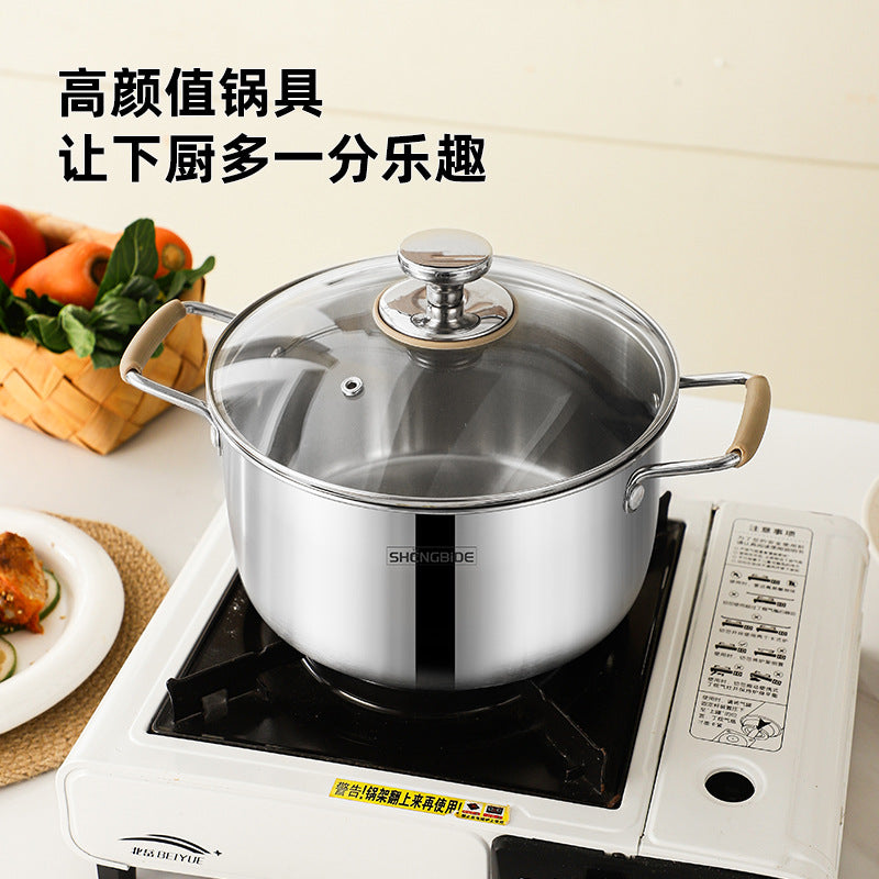 Cross-border 304 soup pot set pot, silicone anti-scalding handle, food-grade three-layer steel thickened household cooking pot wholesale