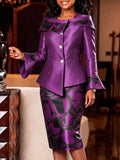 Autumnew arrivalwork clothing hip skirttwo-piece set printing bell sleeve shawl collar church elegantsilm skirt suit