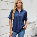 European and american cross-border women's fashion  spring/summer new arrivals:  &  single-breasted faux denim short-sleeve oversized shirt