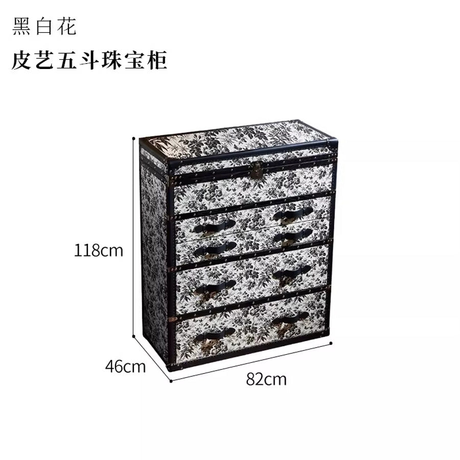 Bedroom floor-standing jewelry storage jewelry cabinet black and white presbyopia leather dressing table chest storage all-in-one dressing table