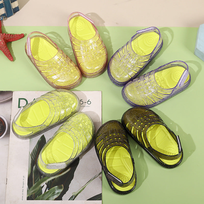 New eco-friendly crystal material eva clogs for boys and girls, jelly sandals and slippers, non-slip thick sole, comfortable wholesale