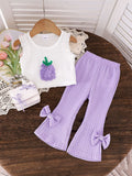 Children's clothing cross-border european and american girls' new strawberry chapter off-white vest + pink trousers set