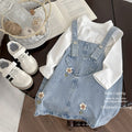 Girls' denim overalls dress - spring  new collection: sweet & cute floral embroidered tank dress for baby girls - trendy style