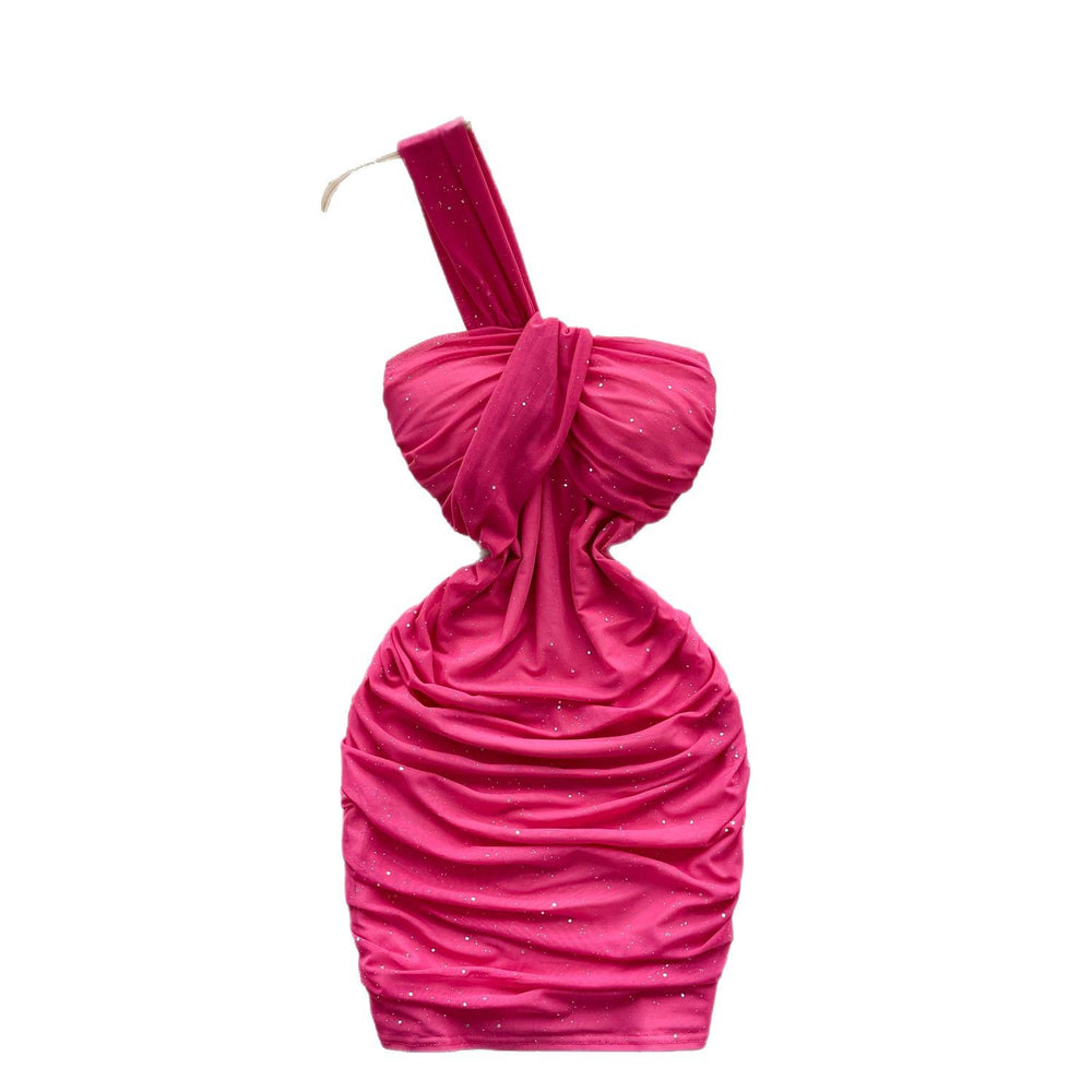 European and american style one-shoulder bandeau dress - women's summer sparkly slim-fit bodycon mini dress