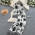 Bohemian style printed short-sleeve polo shirt + elastic waist wide-leg slimming straight-leg pants power suit