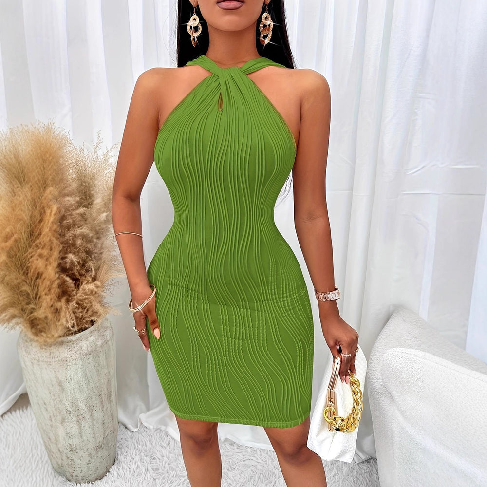 Amazon women's dress - twist knot neck, comfortable slim fit, european and american fashion, elegant bodycon dress - bestseller