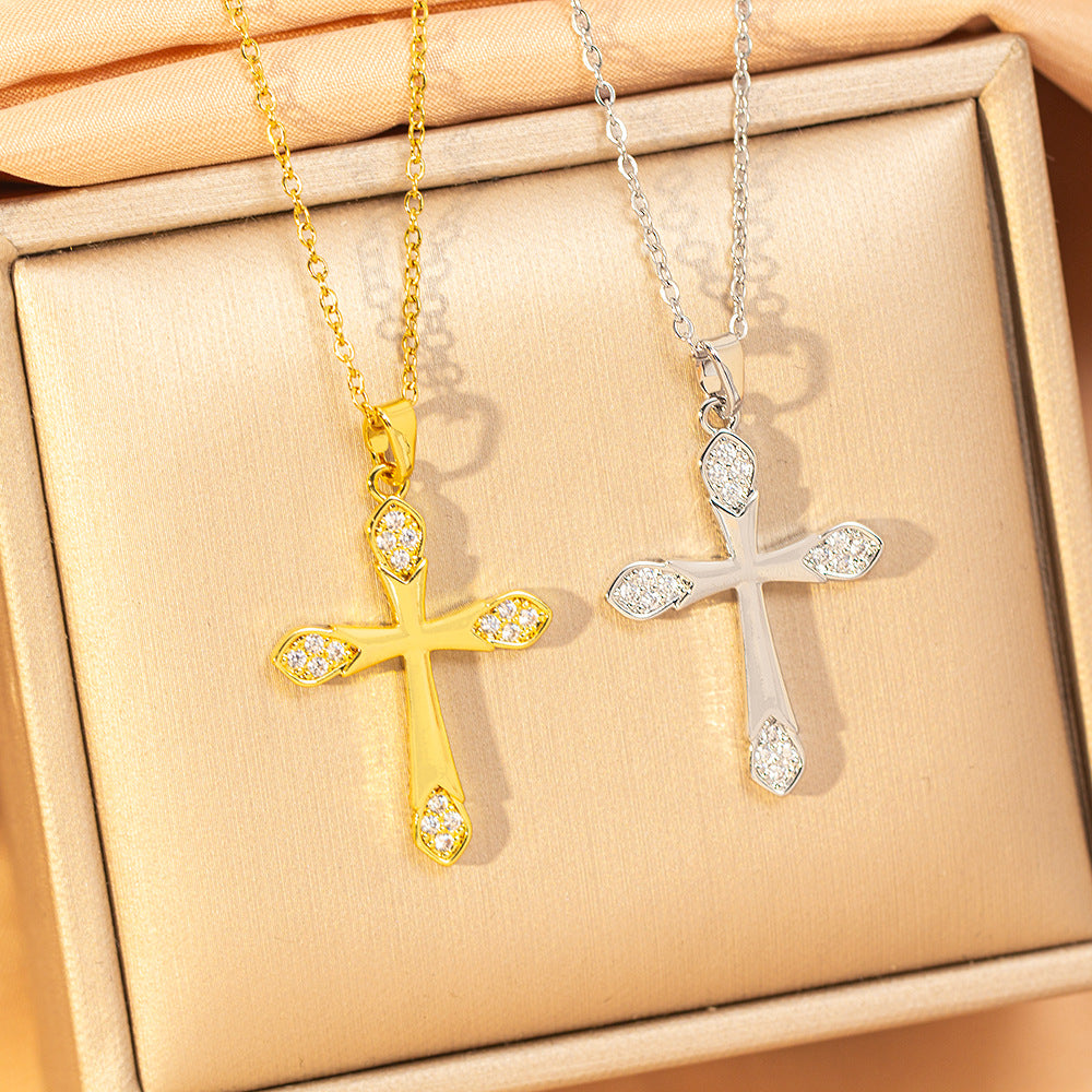 [titanium steel] fashion cross-border hot-selling cross necklace for women, simple, fashionable, high-end, versatile sweater chain jewelry