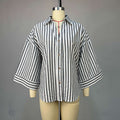 European and american cross-border women's clothing:  summer new arrivals - fashionable, loose-fit, sweet, and designer-inspired striped shirt top with turn-down collar