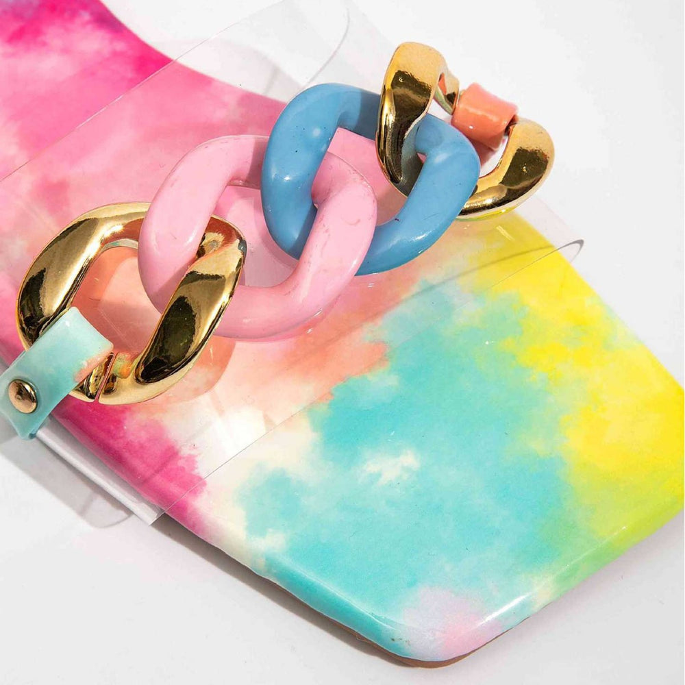 Women's flat square toe slippers sandals colorful vacation style chain ladies slippers fashionable elegant women's sandals