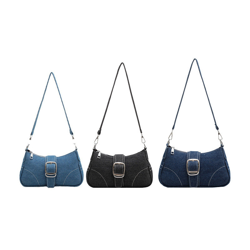 Cross-border hot-selling new high-end denim canvas bag real manufacturer shoulder bag hot-selling fashion baguette bag versatile