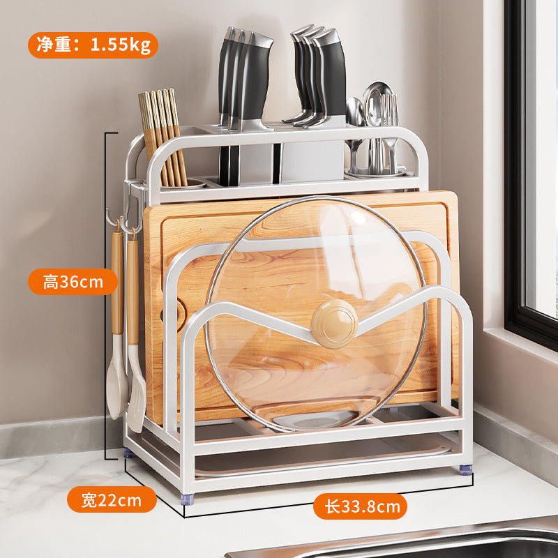 Stainless steel knife holder household pot lid rack cutting board rack thickened and thickened stainless steel wall hanging integrated storage shelf