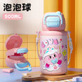 Cartoon kids double-drink bouncing cup - cute & fun student straw cup with portable strap - 316 stainless steel insulated tumbler