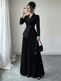 european and american cross-border e-commerce women's new black fitted slimming elegant blazer pleated dress