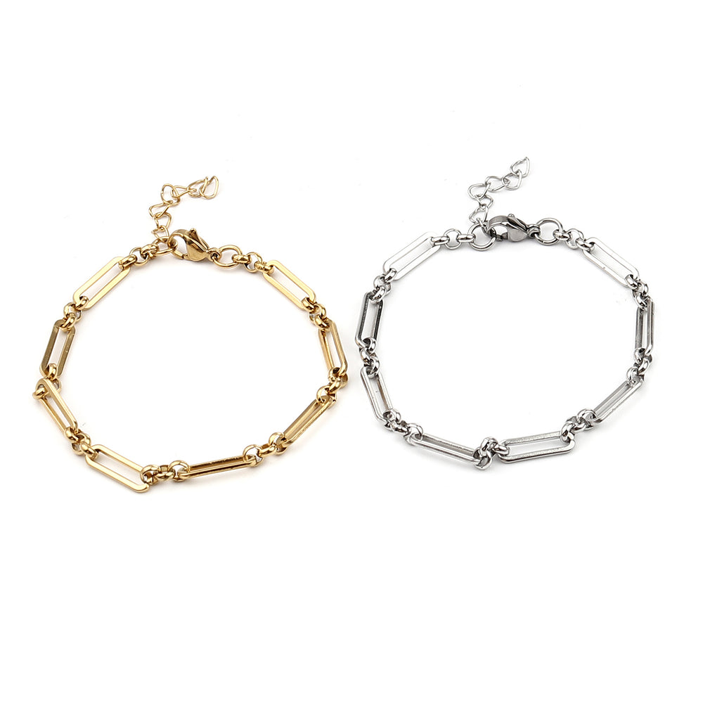 New stainless steel handmade bracelet for men and women, gold-tone oval adjustable metal chain bracelet