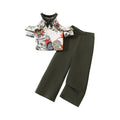 Export children's clothing  summer new arrivaleleganceprintingruffles short sleeve off shoulder topsloose pantsgirlsuit
